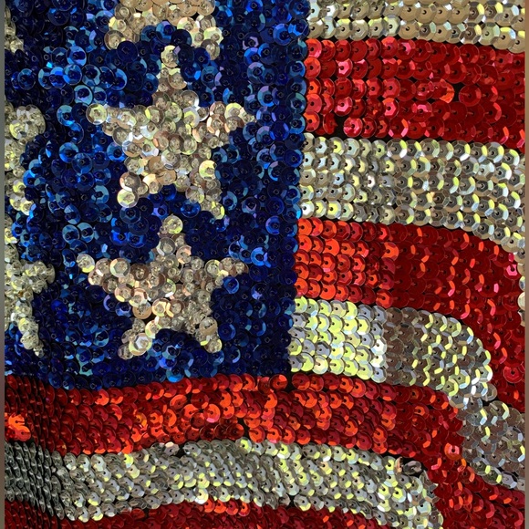 Vintage Bali Chic Sequin America Flag Shirt Patriotic 90s Y2K July 4th One Size - Picture 3 of 11